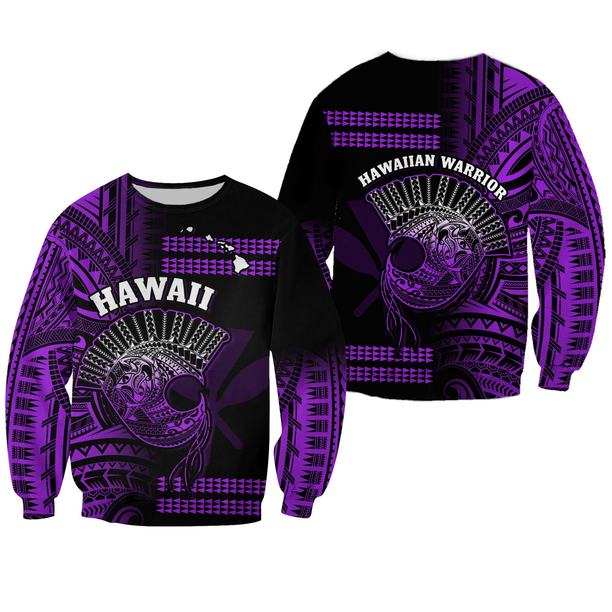 Hawaii Sweatshirt Kakau Warrior Helmet Gradient Purple Polynesian LT14 Unisex Purple - Polynesian Pride