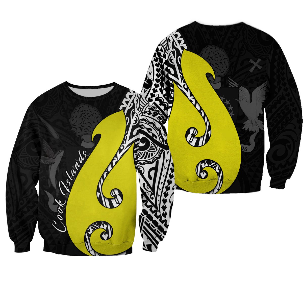 Cook Islands Sweatshirt Matau Polynesian Simple Fish Hook LT13 Unisex Black - Polynesian Pride