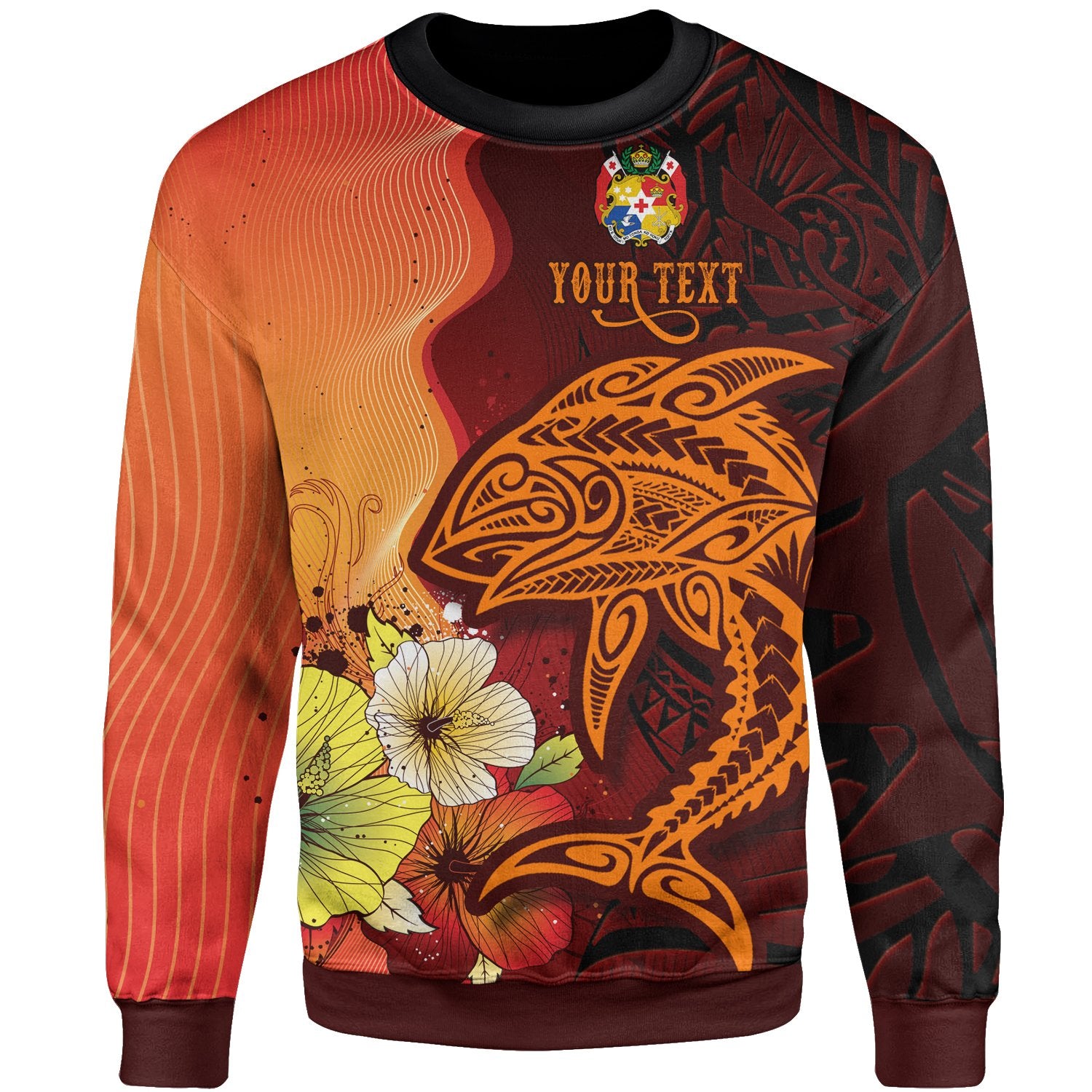 Tonga Custom Personalised Sweater - Tribal Tuna Fish Unisex Orange - Polynesian Pride