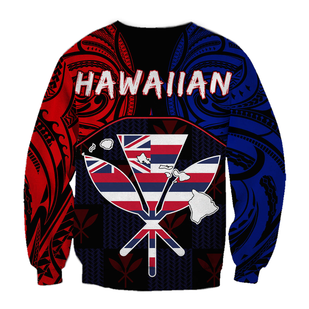 Hawaiian Kanaka Sweatshirt Flag Nation Black Demodern AH - Polynesian Pride