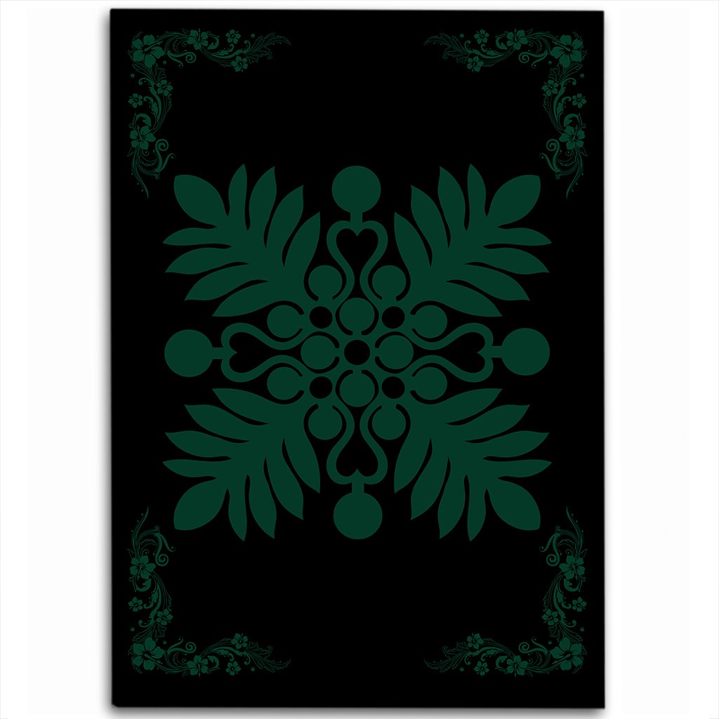 Hawaiian Quilt Maui Plant And Hibiscus Pattern Area Rug - Sacramento Black - AH Sacramento - Polynesian Pride