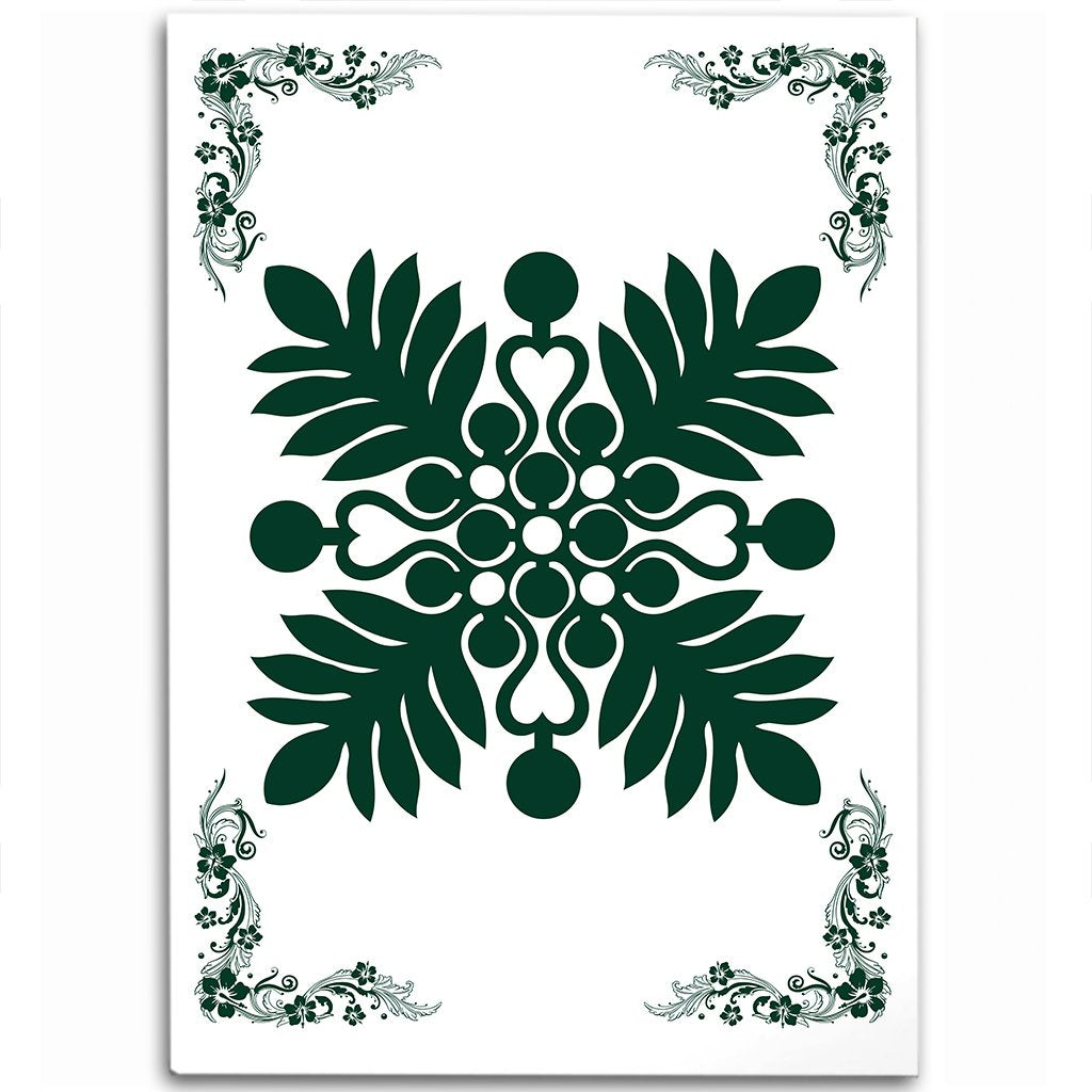 Hawaiian Quilt Maui Plant And Hibiscus Pattern Area Rug - Sacramento White - AH Sacramento - Polynesian Pride