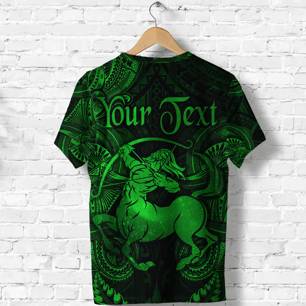 Custom Sagittarius Zodiac Polynesian T Shirt Unique Style Green LT8 - Polynesian Pride