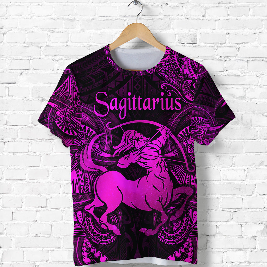 Custom Sagittarius Zodiac Polynesian T Shirt Unique Style Pink LT8 - Polynesian Pride