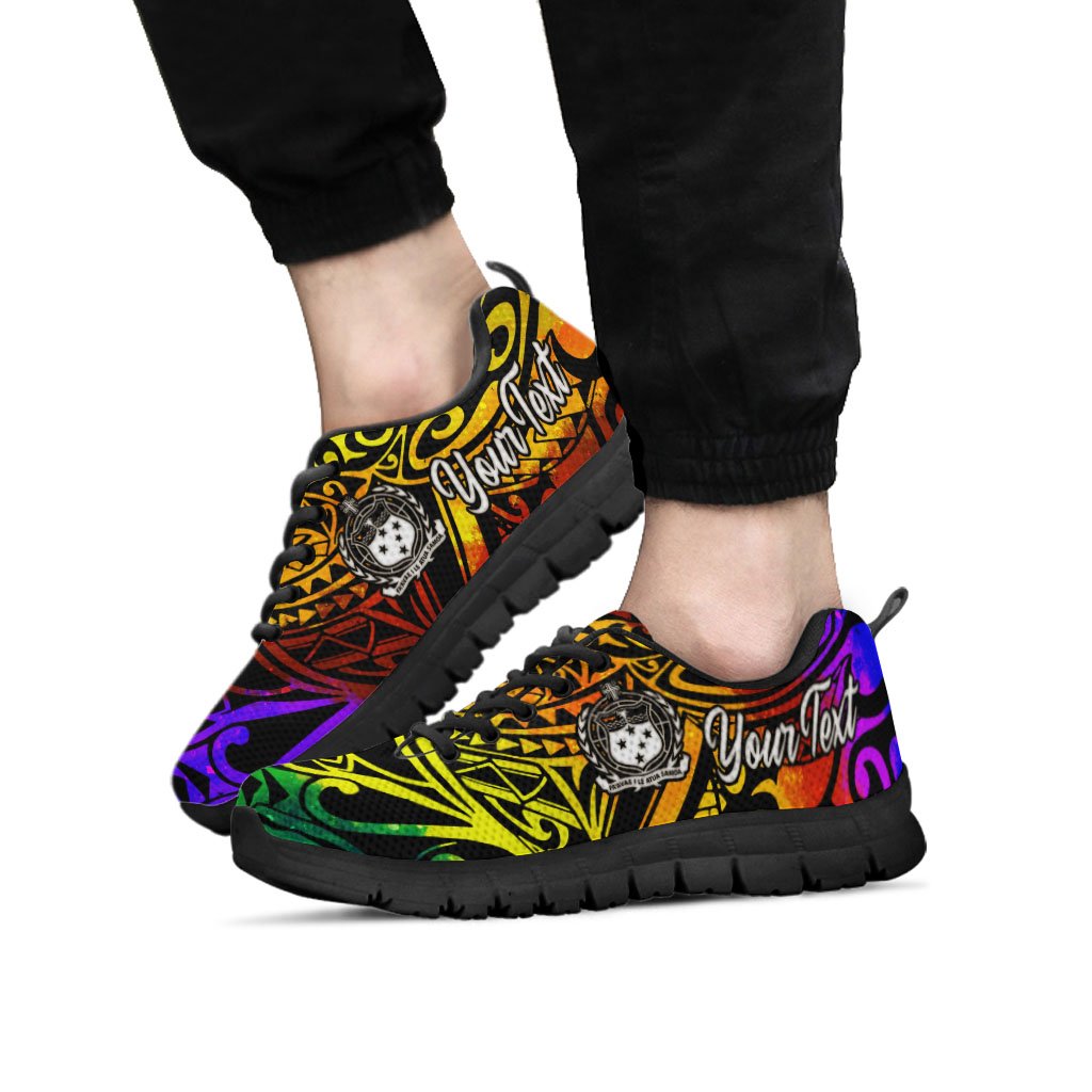 Samoa Custom Personalised Sneakers - Rainbow Polynesian Pattern White - Polynesian Pride