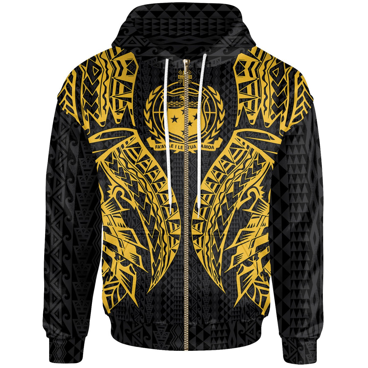 Samoa Zip up Hoodie Polynesian Lion Head Gold Unisex Gold - Polynesian Pride