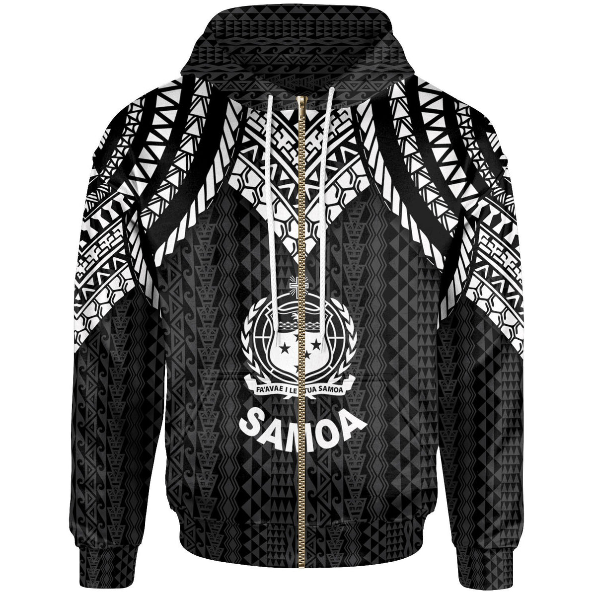 Samoa Zip up Hoodie Polynesian Armor Style Black Unisex Black - Polynesian Pride