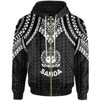 Samoa Zip up Hoodie Polynesian Armor Style Black Unisex Black - Polynesian Pride
