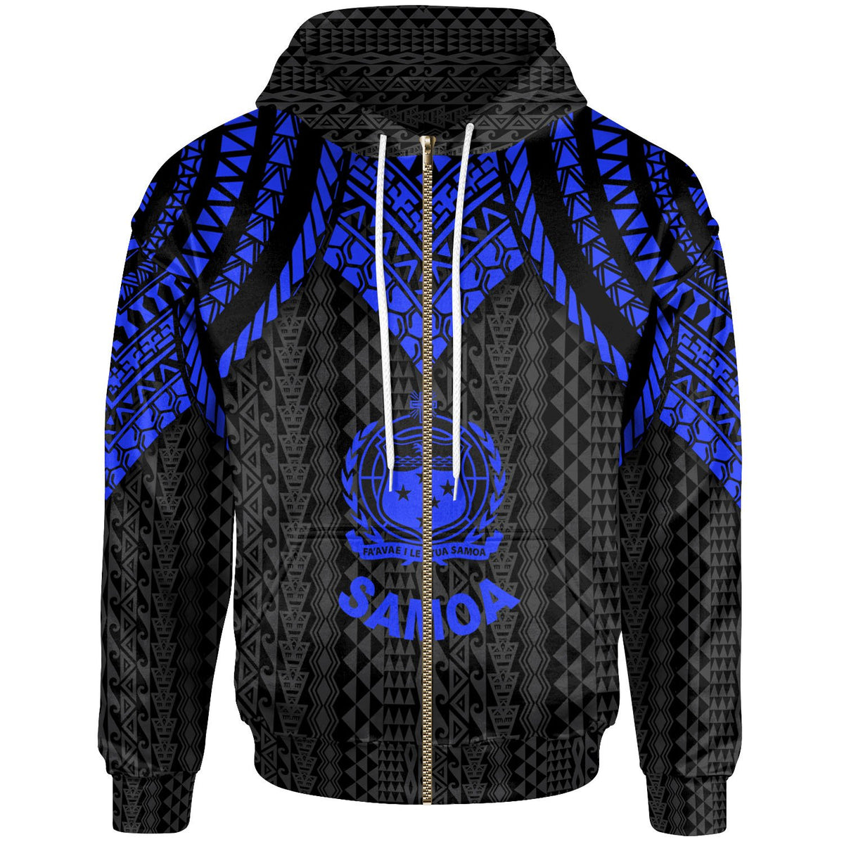 Samoa Zip up Hoodie Polynesian Armor Style Blue Unisex Blue - Polynesian Pride