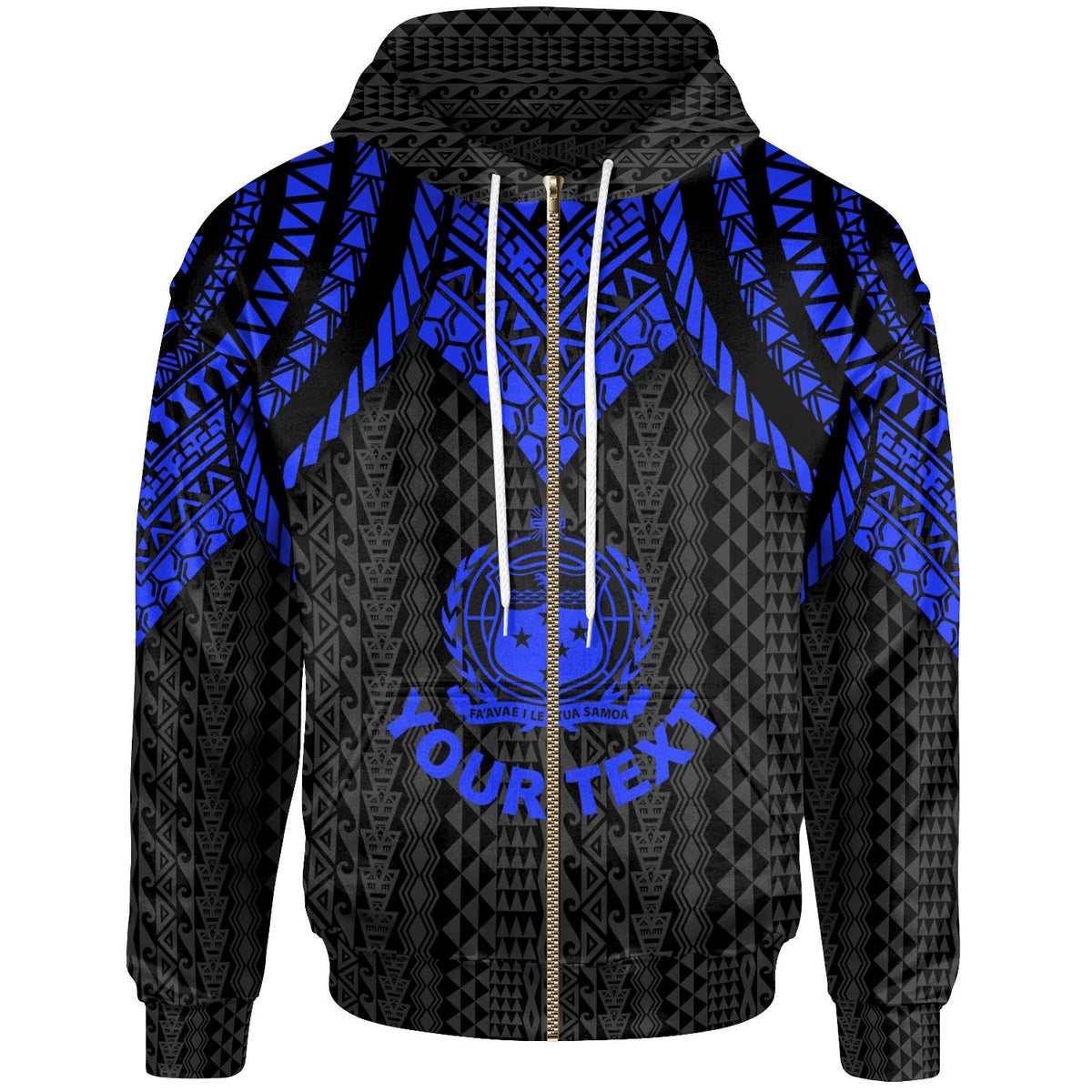 Samoa Custom Zip up Hoodie Polynesian Armor Style Blue Unisex Blue - Polynesian Pride