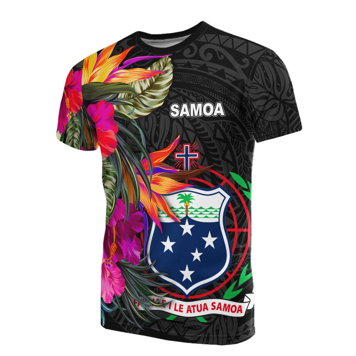 Samoa T Shirt Hibiscus Polynesian Pattern Unisex Black - Polynesian Pride