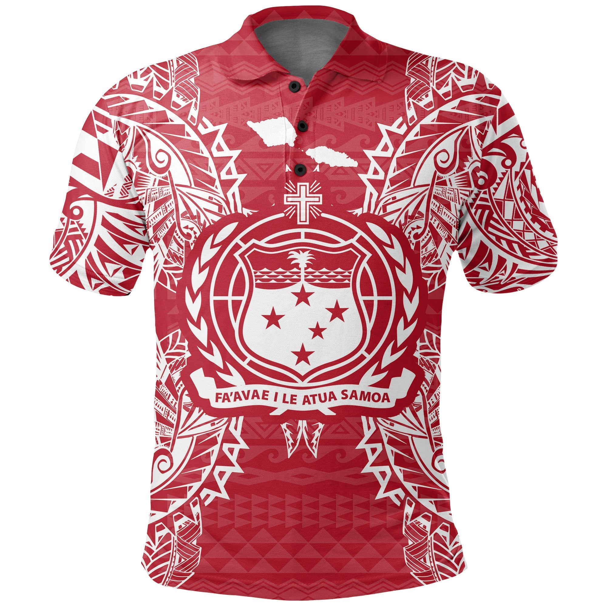 Samoa Polo Shirt Samoan Coat Of Arms Map Polynesian Tattoo Red White Unisex Red - Polynesian Pride