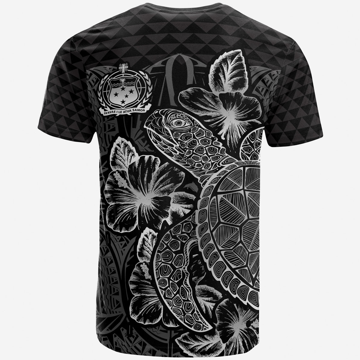 Samoa T Shirt Samoan Turtle Hibiscus Black - Polynesian Pride