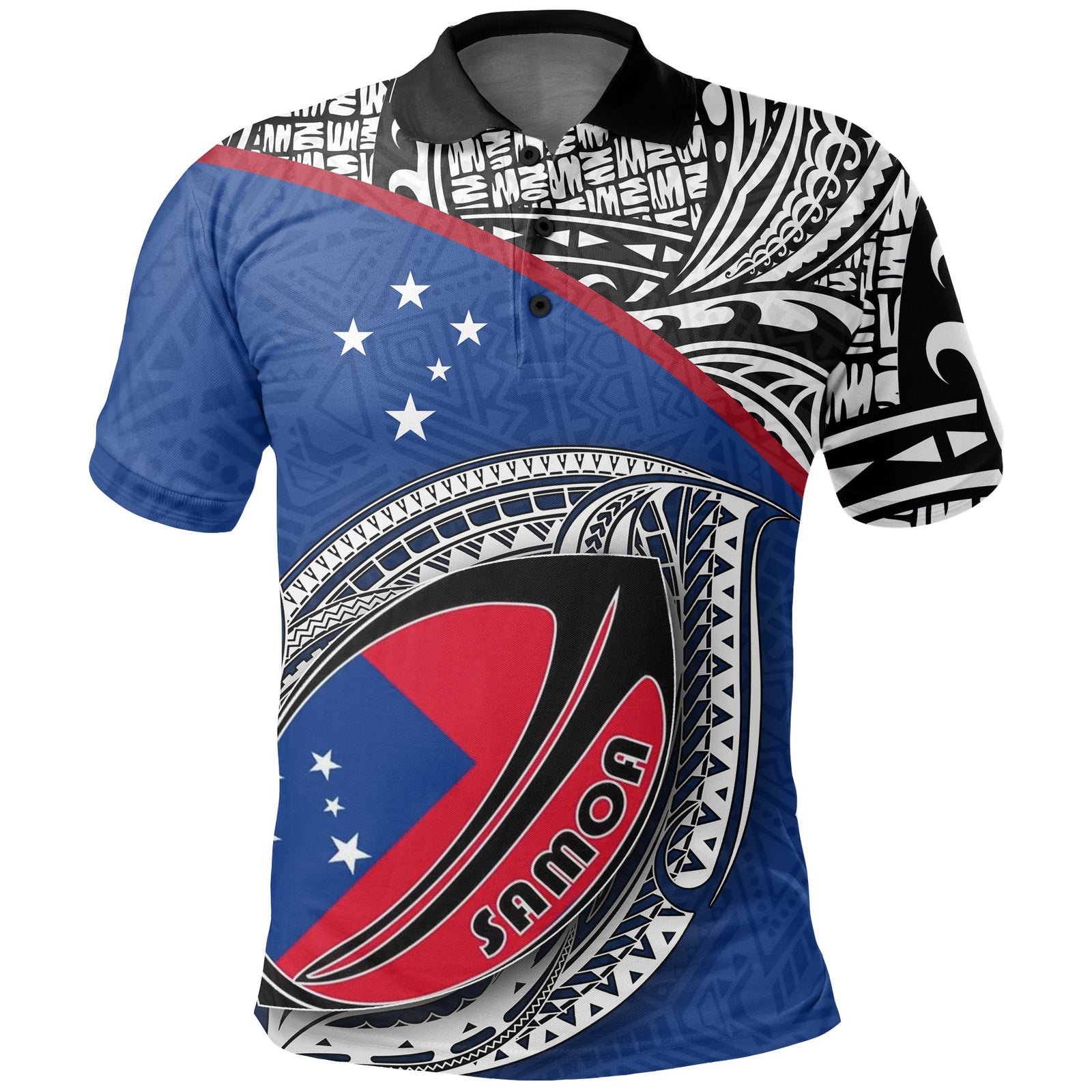 Samoa Polo Shirt Samoan Flag Rugby Ball Unisex Blue - Polynesian Pride
