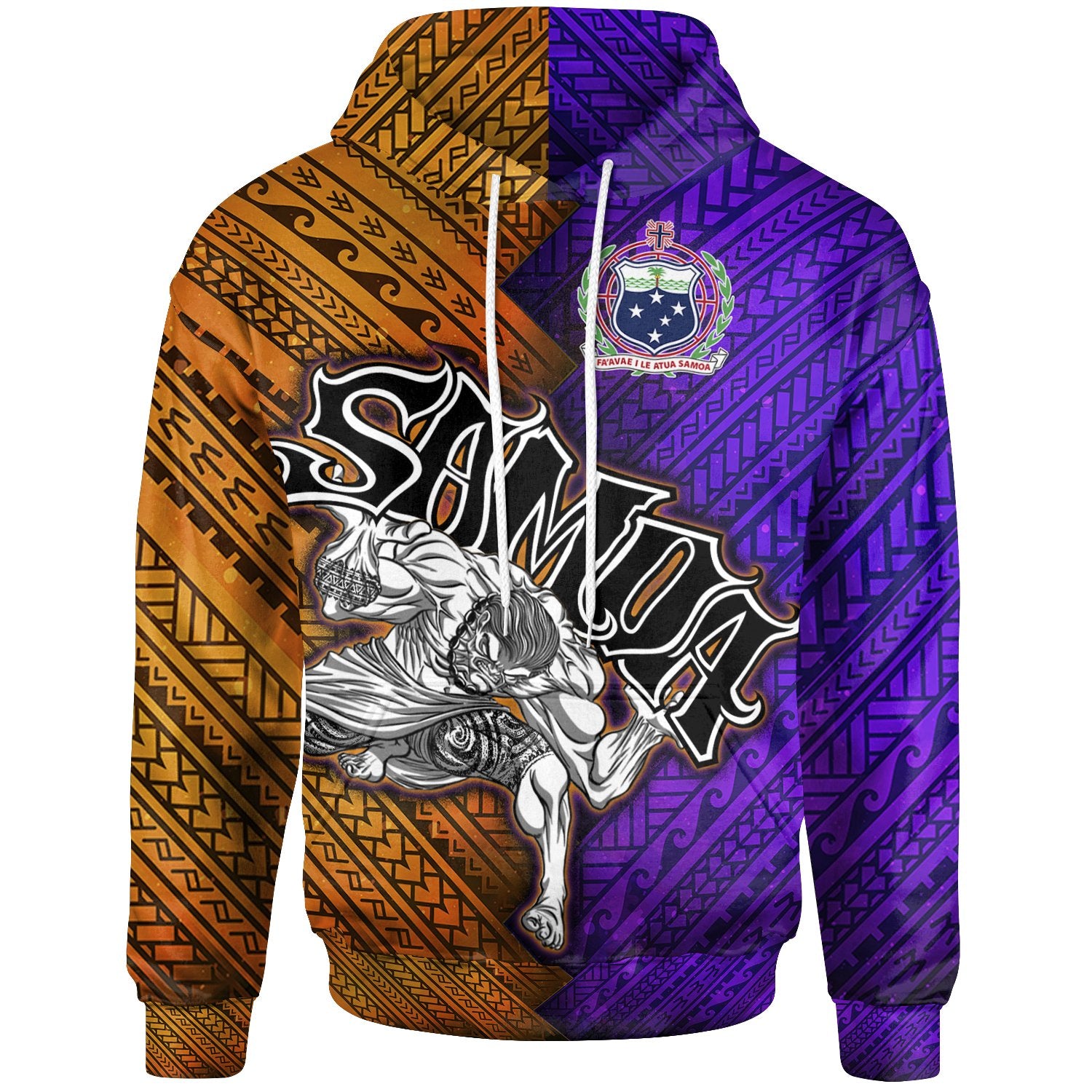 Samoa Hoodie Warrior Style Polynesian Patterns Unisex Orange - Purple - Polynesian Pride