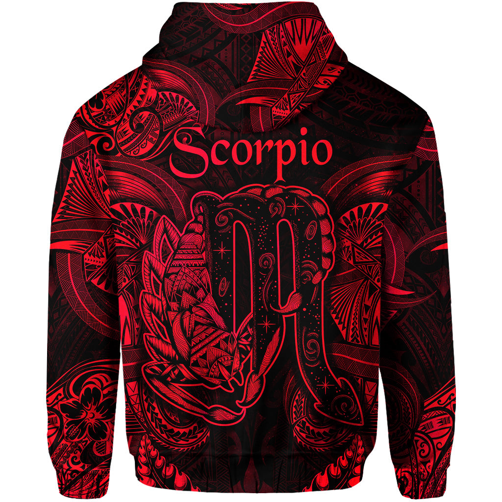 Scorpio Zodiac Polynesian Zip Hoodie Unique Style Red LT8 - Polynesian Pride