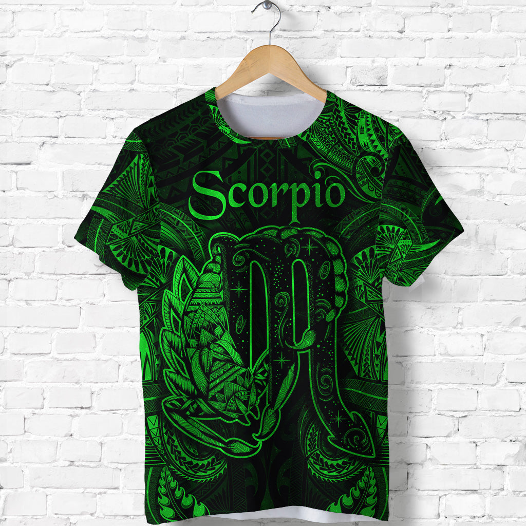 Custom Scorpio Zodiac Polynesian T Shirt Unique Style Green LT8 - Polynesian Pride