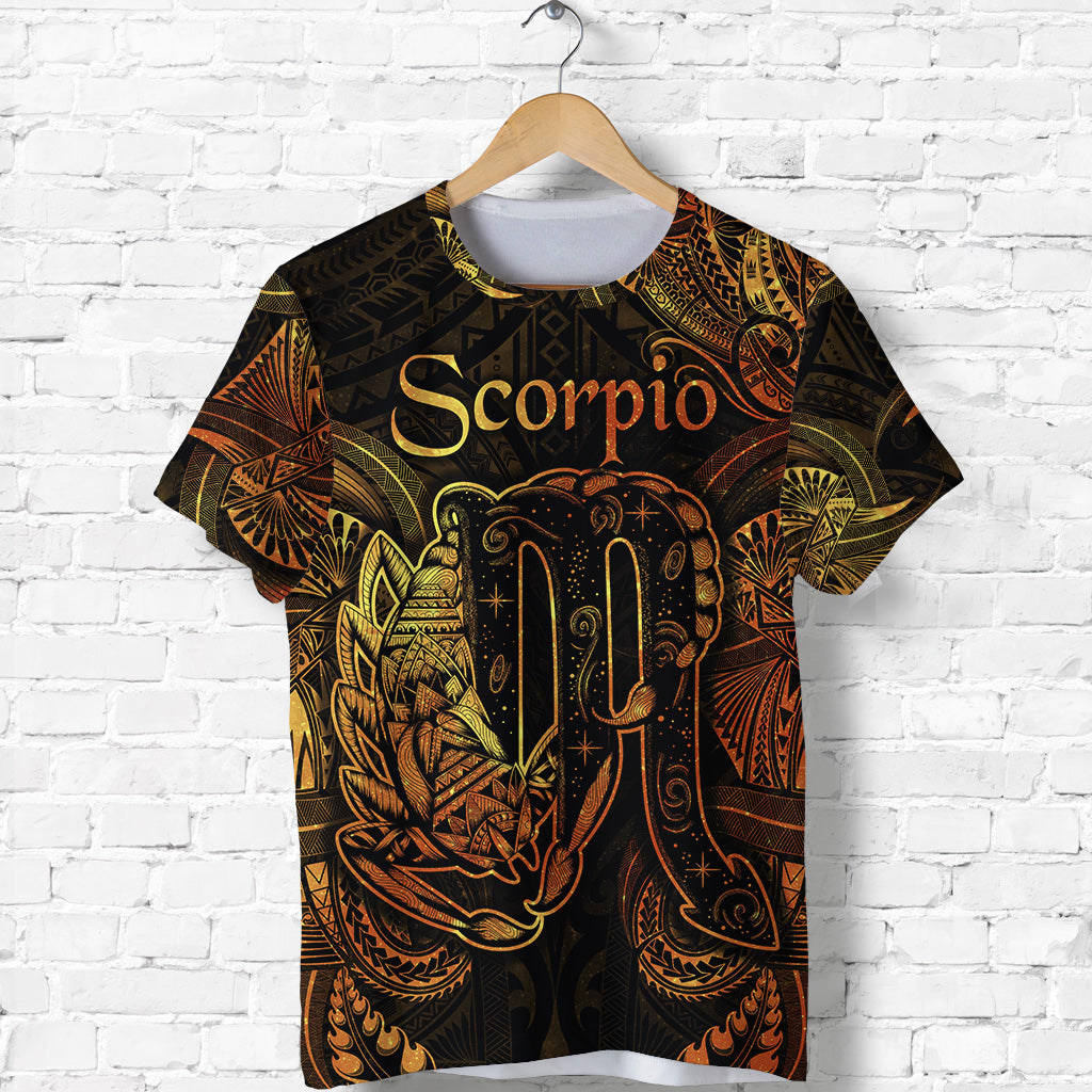 Custom Scorpio Zodiac Polynesian T Shirt Unique Style Gold LT8 - Polynesian Pride