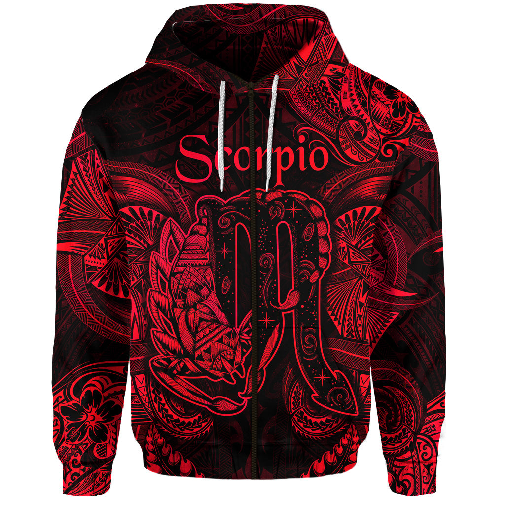 Scorpio Zodiac Polynesian Zip Hoodie Unique Style Red LT8 - Polynesian Pride