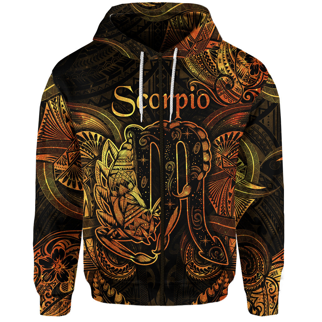 Scorpio Zodiac Polynesian Zip Hoodie Unique Style Gold LT8 - Polynesian Pride