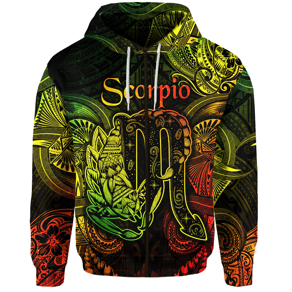 Scorpio Zodiac Polynesian Zip Hoodie Unique Style Reggae LT8 - Polynesian Pride