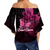 (Custom Personalised) Breast Cancer Pink Ribbon Butterfly Polynesian Black Version Off Shoulder Waist Wrap Top - LT12 - Polynesian Pride