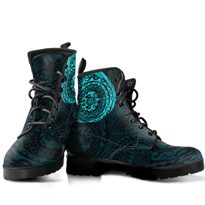 Polynesian Tattoo Style Leather Boots Blue A7 Blue - Polynesian Pride