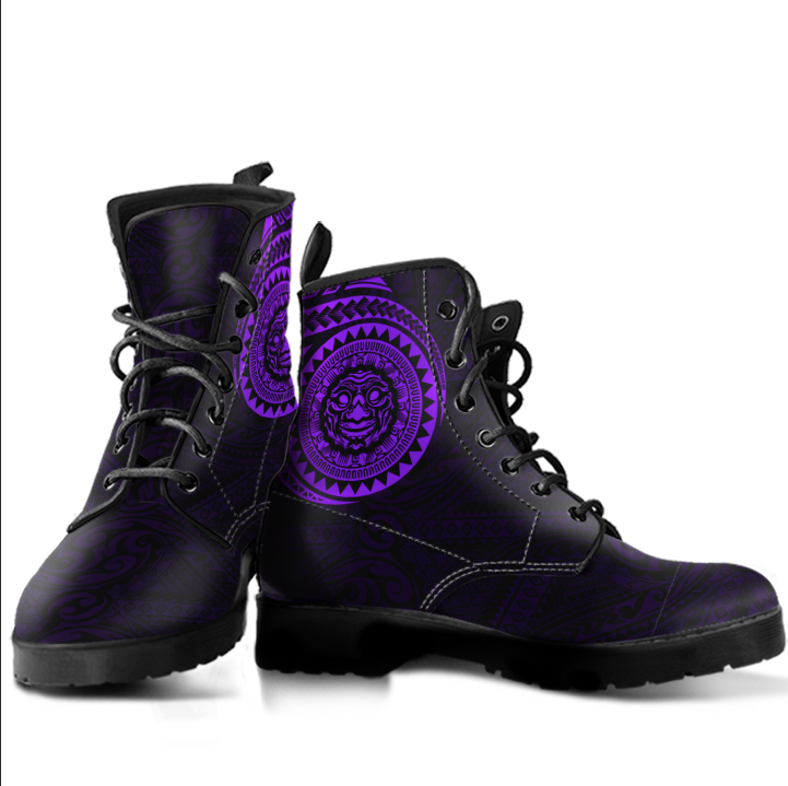 Polynesian Smiling Tiki Leather Boots Purple A7 Purple - Polynesian Pride