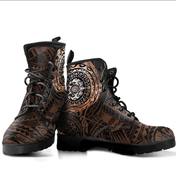 Polynesian Tattoo Style Leather Boots - New A7 Black - Polynesian Pride
