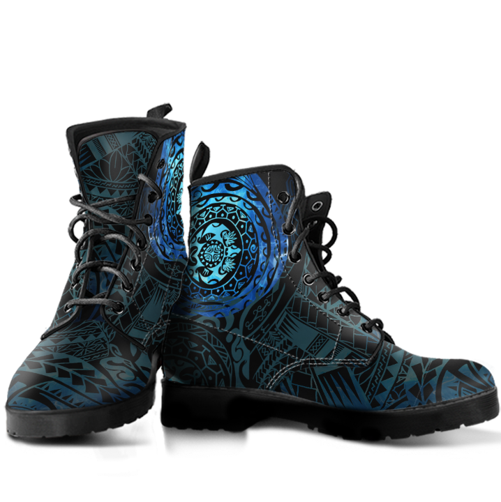 Polynesian Tattoo Style Leather Boots Special Version A7 Blue - Polynesian Pride
