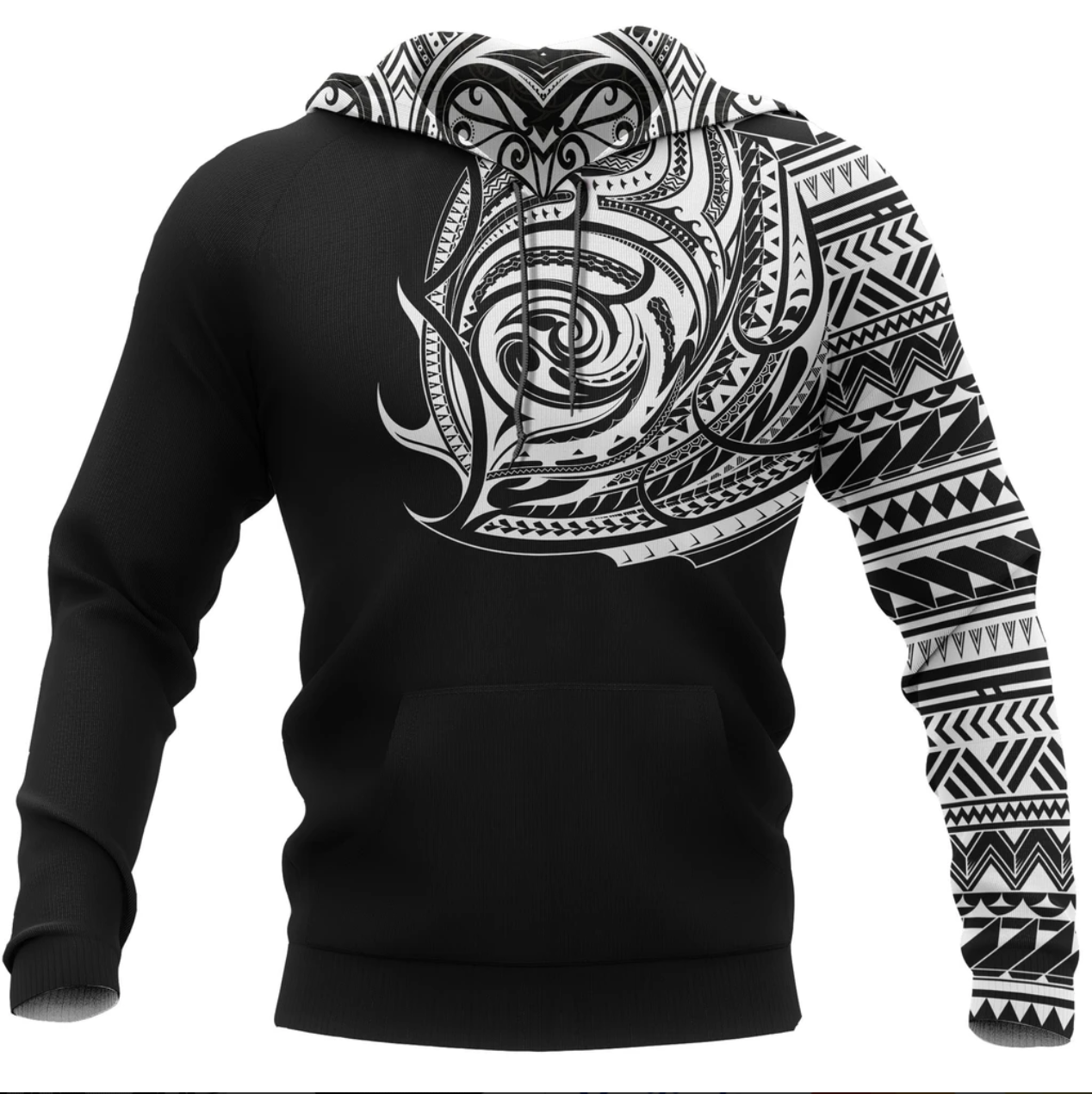 Maori Hoodie Polynesian Ethnic Style Tattoo Unisex Black - Polynesian Pride