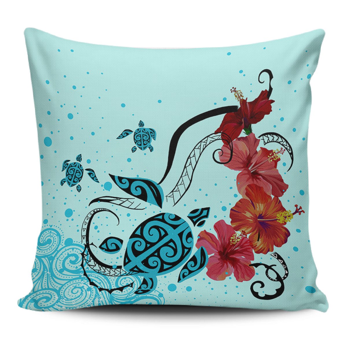 Sea Turtle Hibiscus Pillow Covers One Size Zippered Pillow Case 18"x18"(Twin Sides) Black - Polynesian Pride