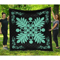 Hawaiian Quilt Maui Plant And Hibiscus Premium Quilt - Seafoarm Black - AH Art - Polynesian Pride
