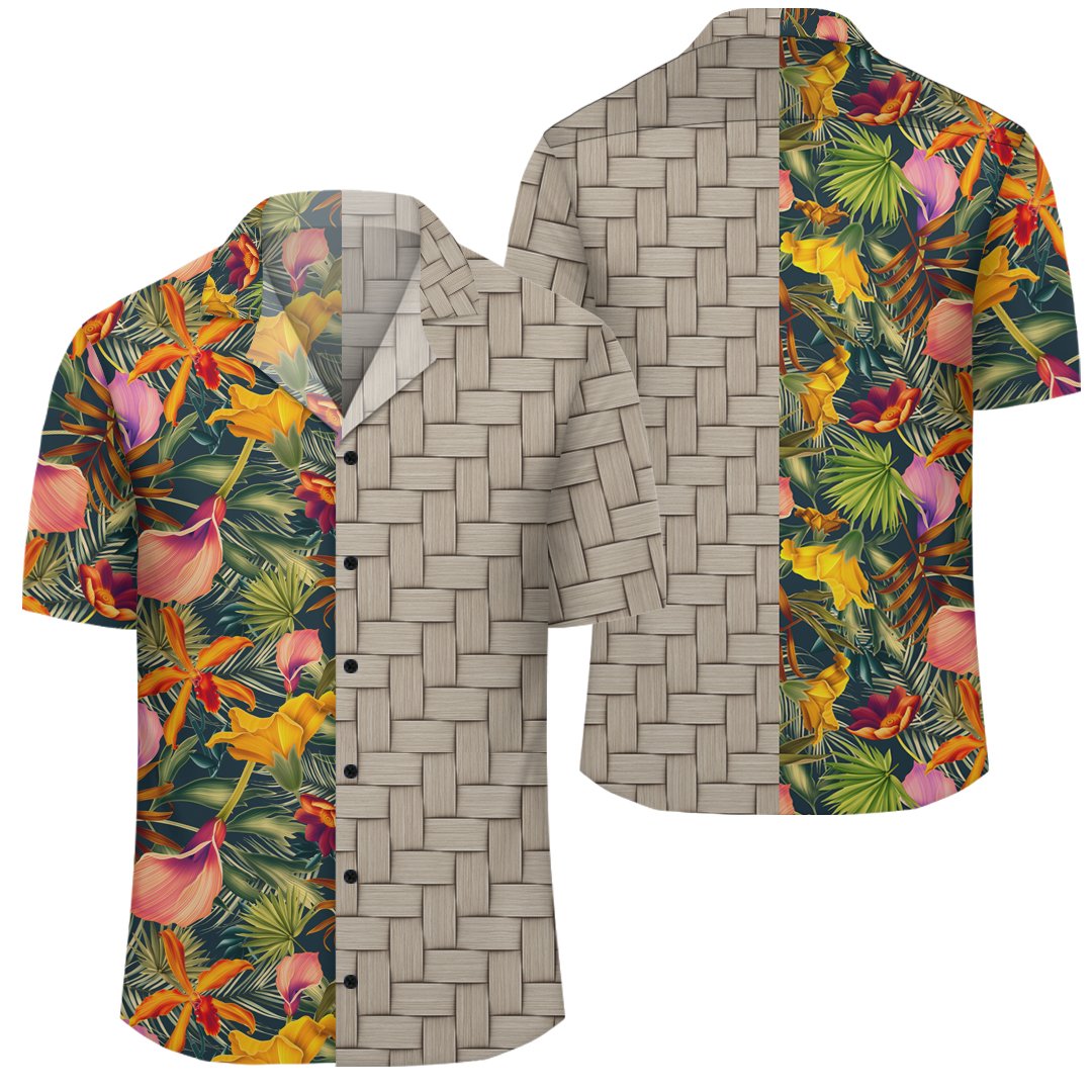 Seamless Tropical Flower Plant And Leaf Pattern Lauhala Moiety Hawaiian Shirt Unisex Art - Polynesian Pride
