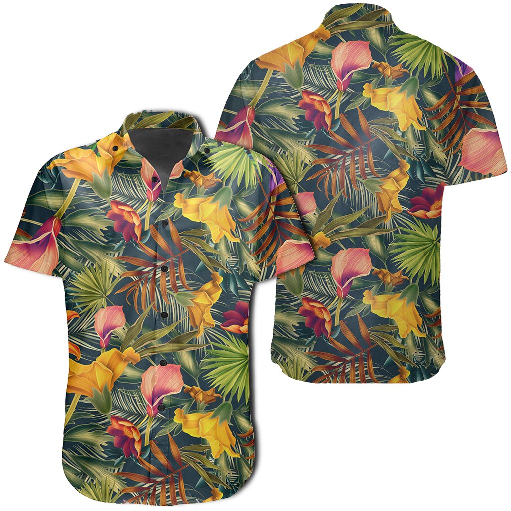 Hawaiian Shirt - Seamless Tropical Flower Plant And Leaf Pattern Shirt Unisex Black - Polynesian Pride