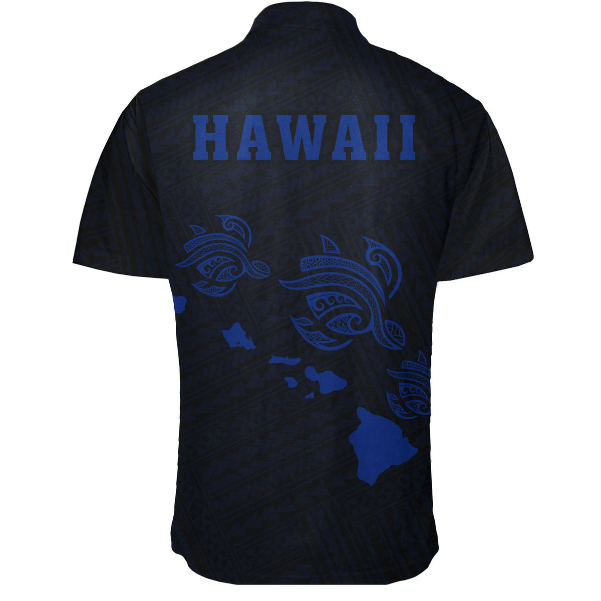 Hawaii Kakau Polynesian Three Turtle Map Short Sleeve Shirt - Blue - Polynesian Pride