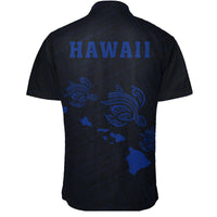 Hawaii Kakau Polynesian Three Turtle Map Short Sleeve Shirt - Blue - Polynesian Pride