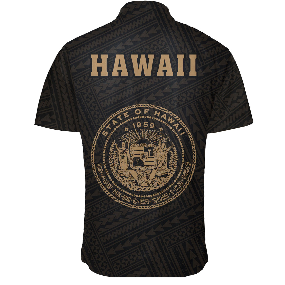 Hawaii Kakau Polynesian Coat Of Arms Short Sleeve Shirt - Gold - Polynesian Pride