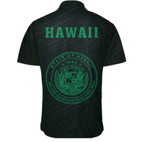 Hawaii Kakau Polynesian Coat Of Arms Short Sleeve Shirt - Green - Polynesian Pride