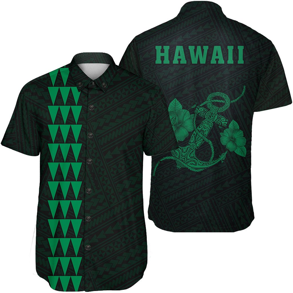 Hawaii Kakau Polynesian Anchor Short Sleeve Shirt - Green Unisex Green - Polynesian Pride