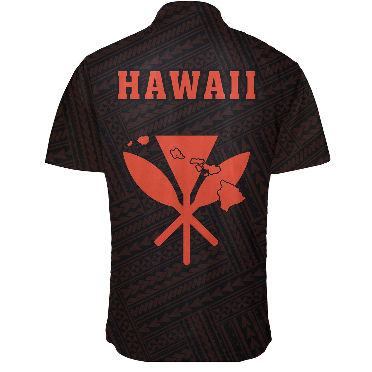Hawaii Kakau Polynesian Kanaka Map Short Sleeve Shirt - Orange - Polynesian Pride