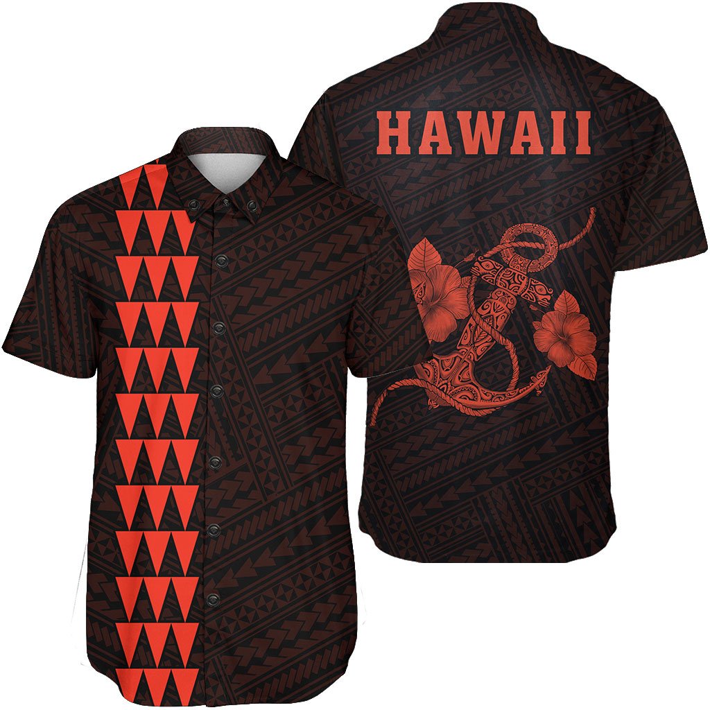 Hawaii Kakau Polynesian Anchor Short Sleeve Shirt - Orange Unisex Orange - Polynesian Pride