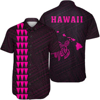 Hawaii Kakau Polynesian Turtle Map Short Sleeve Shirt - Pink Unisex Pink - Polynesian Pride