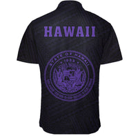 Hawaii Kakau Polynesian Coat Of Arms Short Sleeve Shirt - Purple - Polynesian Pride