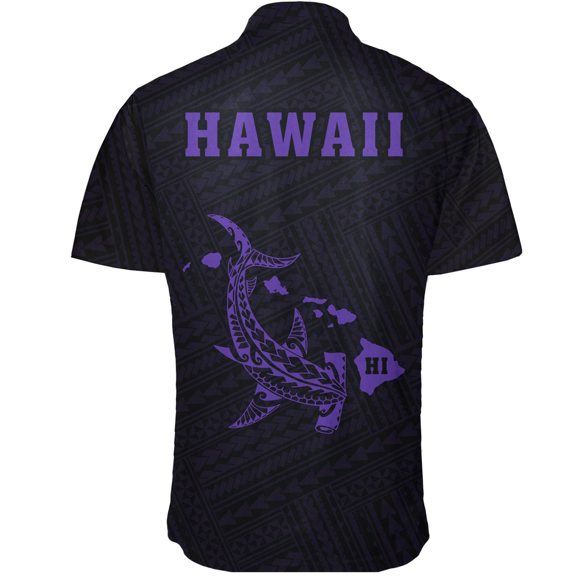 Hawaii Kakau Polynesian Hammerhead Shark Short Sleeve Shirt - Purple - Polynesian Pride