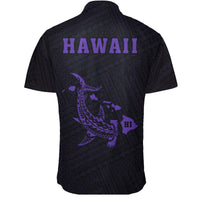 Hawaii Kakau Polynesian Hammerhead Shark Short Sleeve Shirt - Purple - Polynesian Pride
