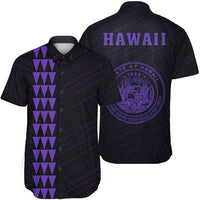 Hawaii Kakau Polynesian Coat Of Arms Short Sleeve Shirt - Purple Unisex Purple - Polynesian Pride