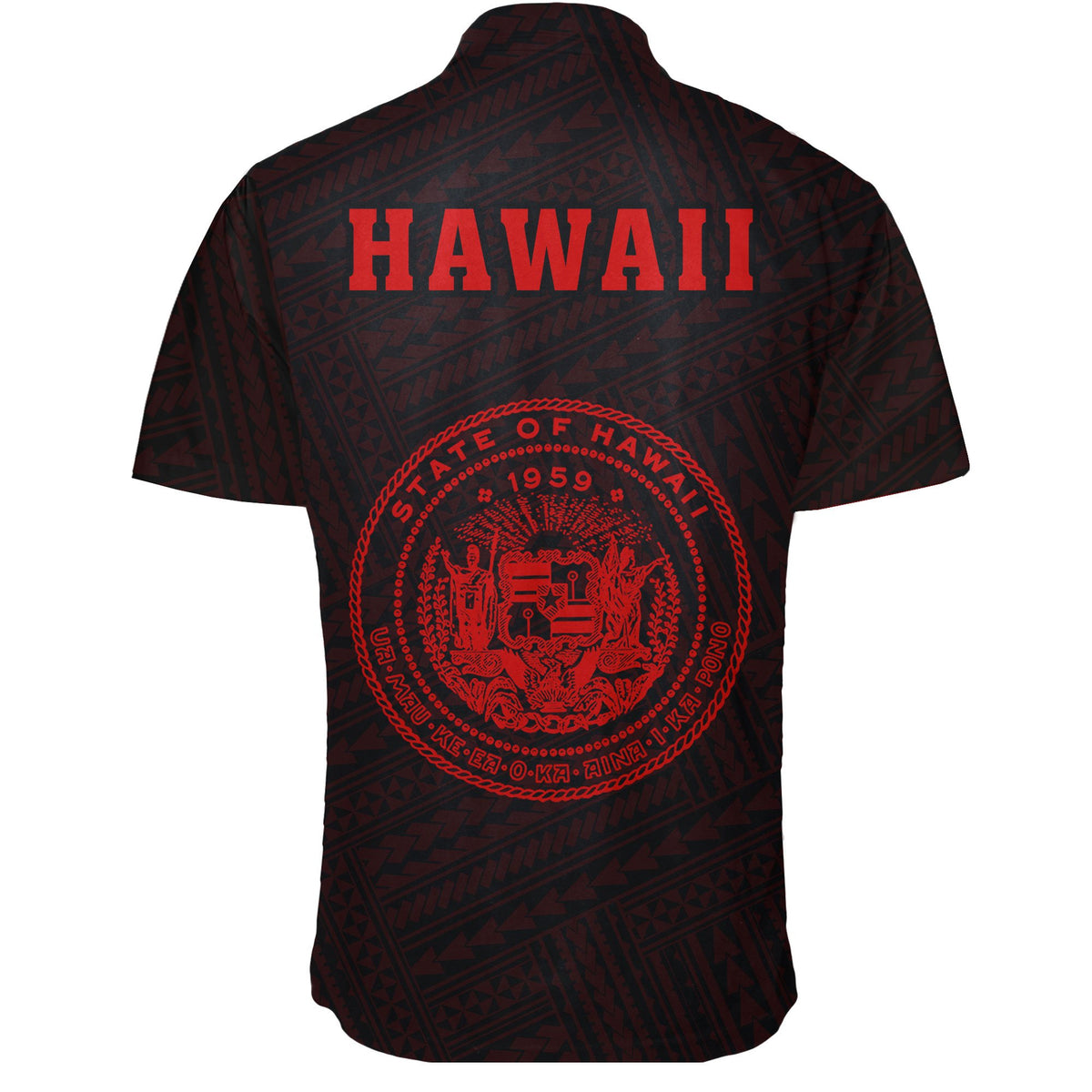 Hawaii Kakau Polynesian Coat Of Arms Short Sleeve Shirt - Red - Polynesian Pride