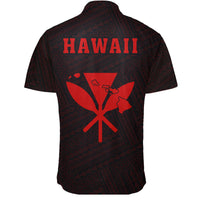 Hawaii Kakau Polynesian Kanaka Map Short Sleeve Shirt - Red - Polynesian Pride