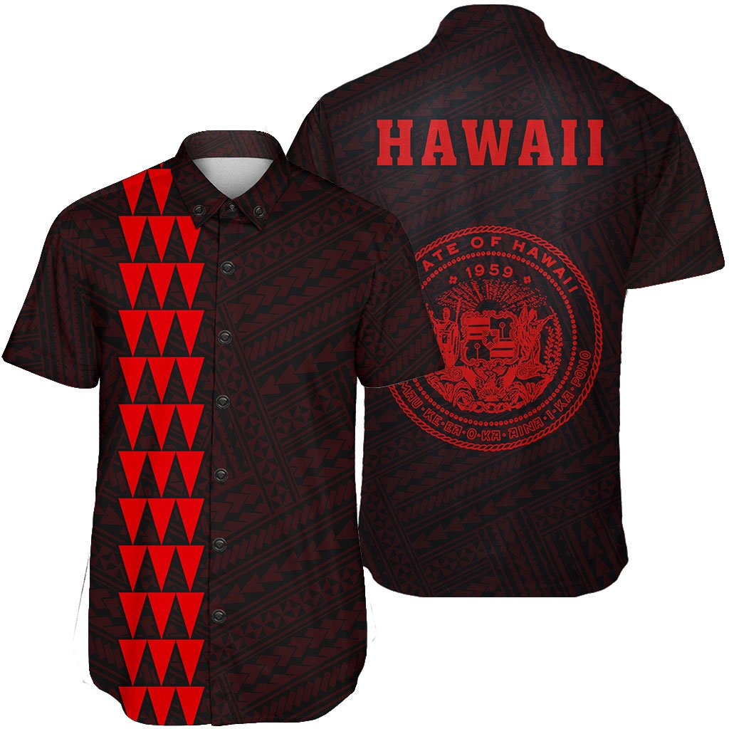 Hawaii Kakau Polynesian Coat Of Arms Short Sleeve Shirt - Red Unisex Red - Polynesian Pride